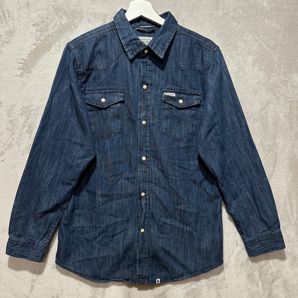 Lucky Brand Women's XL Slim Blue Denim Western Pearl Snap Long Sleeve Shirt